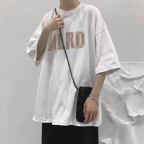 Vista 6 de Y2K - Camiseta casual de manga corta de gran tamaño para hombre con estampado de letras grunge, sudadera gótica Harajuku Streetwear