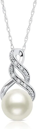 Vista 3 de MAX + STONE Juego de joyas de perlas de plata de ley con diamantes Pendientes y collar de perlas de agua dulce para mujer Juego de collar y aretes