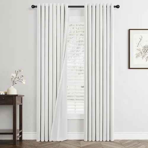 Vista 62 de Beige White Linen Blackout Curtains 90 Length 2 Panels Set for Living Room Bedroom, 100% Black Out Thermal Insulated Linen Drapes, Room Darkening