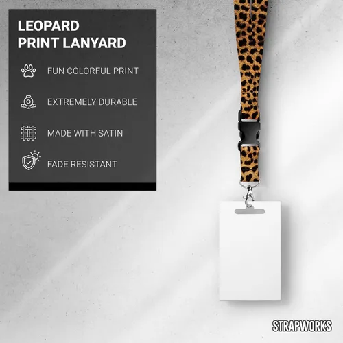Vista 2 de Cordón con estampado de animales, bonito cordón de satén para llaves, soporte para tarjetas de identificación, 1 pulgada, estampado de leopardo