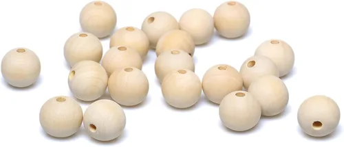 Vista 7 de Cuentas redondas de madera de 3/4 pulgadas, 100 unidades, cuentas sueltas naturales sin terminar, espaciador, suministros para abalorios, hallazgos