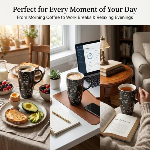 Vista 3 de Topadorn Taza de Café de Cerámica Taza de Viaje Regalo con Tapa 17oz., Taza de Té Alta de Porcelana con Asa para el Hogar y la Oficina, Taza