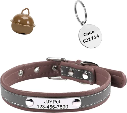 Vista 9 de Collares reflectantes personalizados para gatos con etiqueta de nombre y chapado, collar de gato personalizado grabado con nombre y teléfono, collar