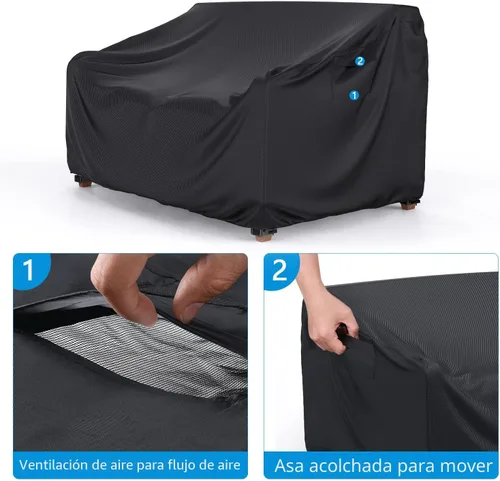 Vista 4 de Funda para Sofá de Patio de Servicio Pesado Impermeable, Mrrihand Funda para Sofá Loveseat de Exterior de 2 Plazas, Funda para Muebles de Patio