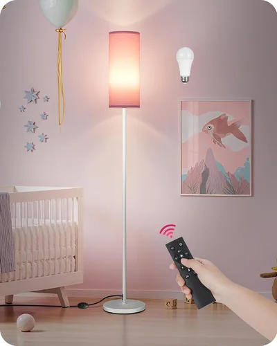 Vista 39 de Paquete de 2 lámparas de pie rosas regulables para sala de estar con 2 controles remotos e interruptor de pie, lámpara de pie de esquina, lámpara