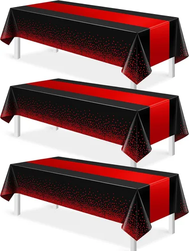 Vista 30 de MASHAN 1 mantel negro y azul para decoración de fiesta, mantel de plástico negro impreso azul, funda rectangular desechable para cumpleaños, boda
