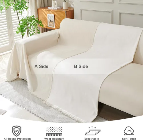 Vista 4 de OstepDecor Funda de Sofá de Chenilla, Fundas de Sofá Beige Lavables, Fundas de Sofá Seccional para Sofá en Forma de L, Funda Manta de Sofá, Fundas
