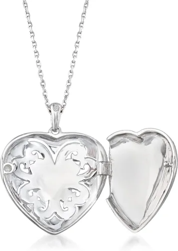 Vista 3 de Ross-Simons Collar con medallón de corazón enrollado de plata de ley con detalles de diamantes, 16 pulgadas, Diamante, Diamante