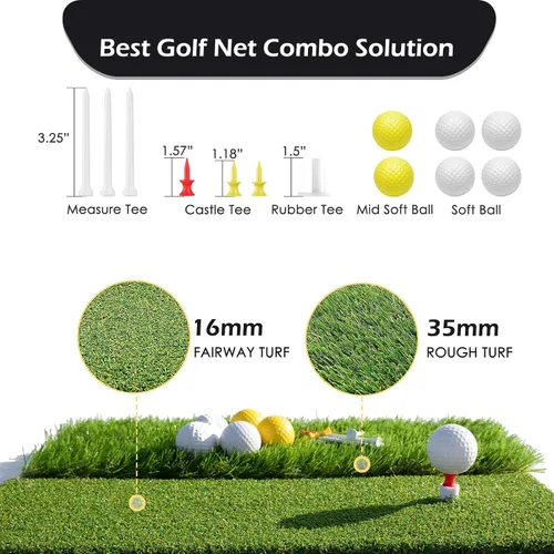Vista 5 de Red de golf Bearwill, 10x7 pies de alta resistencia para práctica de golf con tapete, paño objetivo, 8 tacos, 6 pelotas, bolsa de transporte