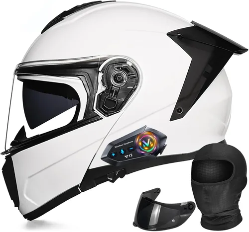 Vista 8 de Casco modular de motocicleta con Bluetooth abatible de cara completa aprobado por DOT FMVSS-218 con doble visera, multiventilación, diseño