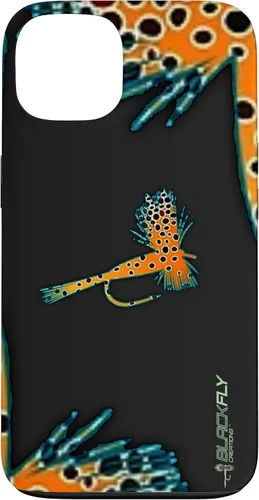 Vista 7 de Funda para iPhone 16 con mosca y pesca con moscas secas de piel de trucha por Black Fly Case