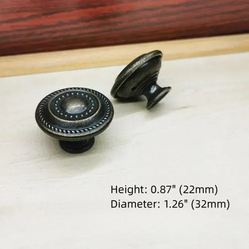 Vista 5 de Pomo de cajón negro antiguo de un solo agujero, disco antiguo americano, accesorios de gabinete de aleación de zinc para tiradores de cocina y baño