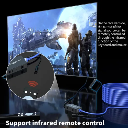 Vista 4 de Extensor HDMI 4K a 60Hz, extensor HDMI a través de Ethernet Cat5e/6 hasta 200FT/60M, Ultra 4K HD expande audio y video, soporta salida de bucle, IR