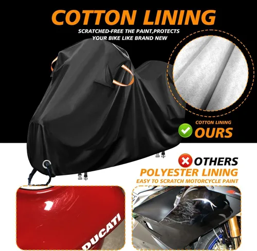 Vista 2 de Funda impermeable para motocicleta, forro polar de algodón y tela de poliéster resistente, resistente a los arañazos y a la intemperie