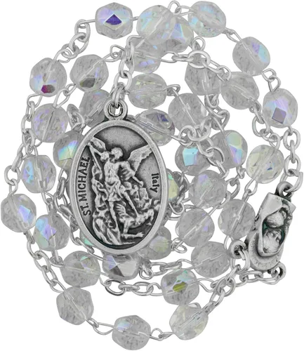 Vista 3 de Venerare Chaplet tradicional de San Miguel con tarjeta de oración, Vidrio Metal Papel Madera