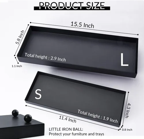 Vista 6 de Bandeja rectangular de metal negro mate, ideal para portavelas, proyectos de decoración de tocador, bandeja de tanque de inodoro de baño