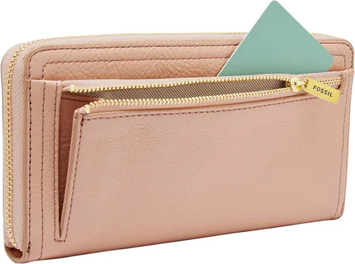 Vista 6 de Fossil Logan RFID - Cartera de piel con cierre para mujer con correa de muñeca