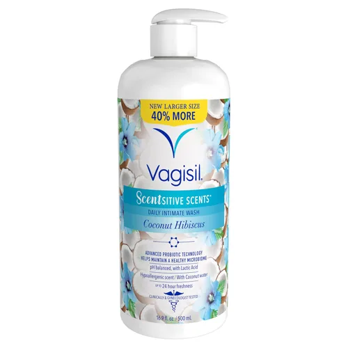 Vista 6 de Vagisil Jabón de Lavado Femenino para Higiene del Área Íntima, Aromas Sensibles, pH Equilibrado y Probado por Ginecólogos, Coco Hibisco, 12 onzas