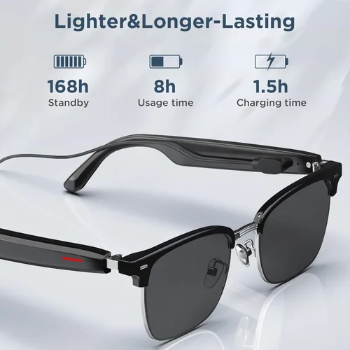 Vista 7 de Gafas de sol inteligentes con control de voz, llamadas manos libres y protección UV400, audio HD, micrófono integrado, tiempo de reproducción de 6