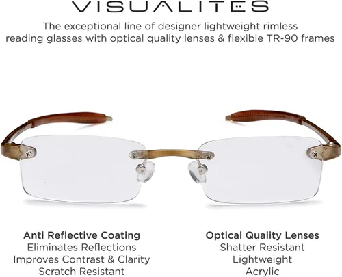 Vista 2 de Visualites Gafas de lectura ligeras sin montura para hombres y mujeres - Modelo - VIS 1 Caqui