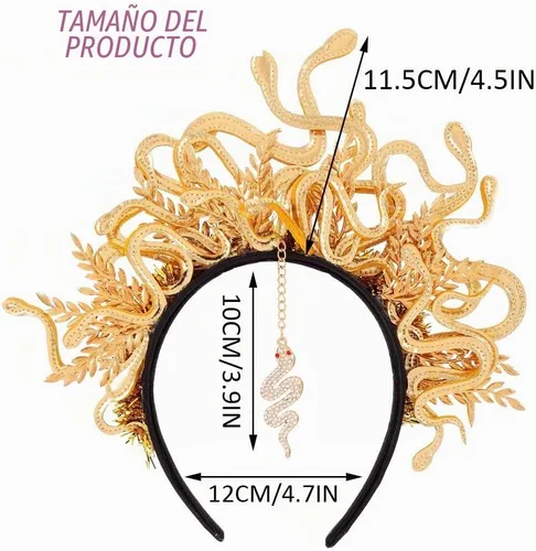 Vista 4 de GORTIN Medusa - Diadema de serpiente dorada para disfraz de Halloween, tocado de diosa griega, mascarada, cosplay, accesorios para el cabello