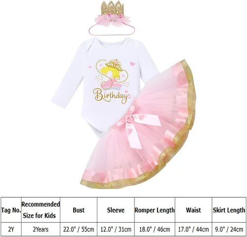Vista 7 de IDOPIP Corona - Traje de 1 2 y 3 cumpleaños para niña con corona brillante, falda tutú, diadema, ropa para sesión de fotos de pastel