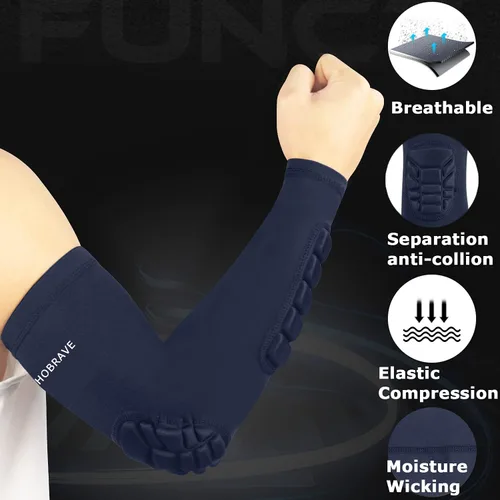 Vista 4 de Hobrave Mangas acolchadas para brazos, paquete de 2 almohadillas de protección de compresión para codo y antebrazo a prueba de golpes