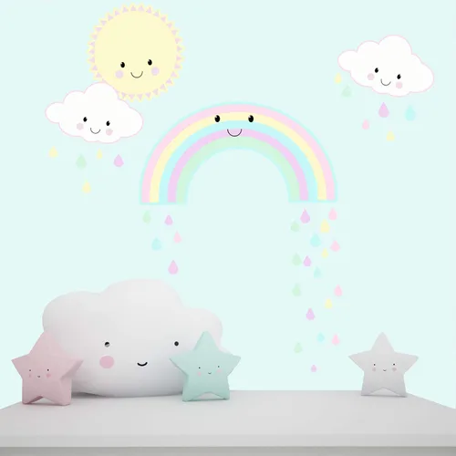 Vista 5 de Calcomanías de pared para niñas, diseño de arco iris, habitación de bebé, vinilo para habitación de niños, decoración de dormitorio (arcoíris kawaii)