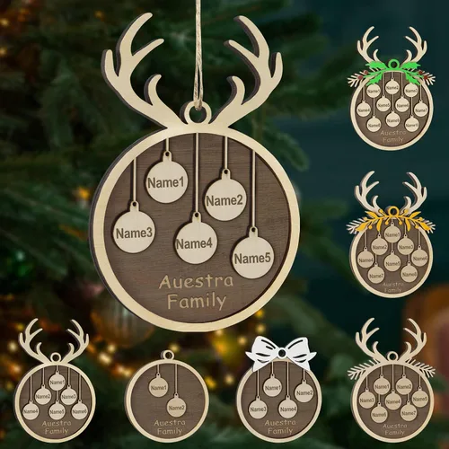 Vista 51 de Adornos de Navidad personalizados, familia de 1 nombre, adornos de Navidad de madera personalizados, decoración personalizada, decoración de árbol