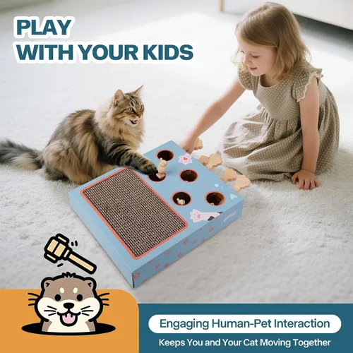 Vista 6 de PAWISE Juguete rascador interactivo para gatos, tablero rascador de cartón 3 en 1 y caja de juguetes interactiva de rompecabezas para gatos