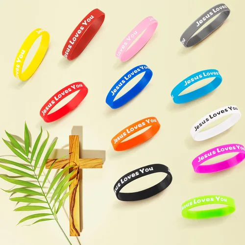 Vista 3 de Jesus Loves You - Pulseras de goma coloridas de silicona cristiana para hombres y mujeres, regalos de fiesta, pulsera inspiradora para adultos