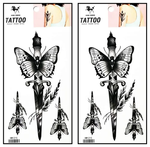 Vista 4 de Tatuajes 2 hojas de mariposas mosca de mariposa tatuajes temporales pegatinas falsas cuerpo brazo pecho hombro tatuajes para adolescentes, hombres