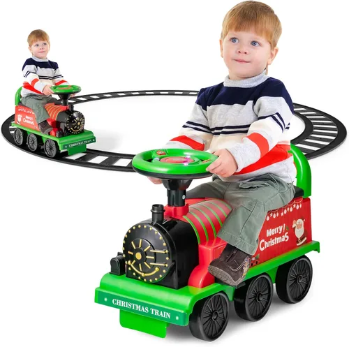 Vista 10 de Costzon Juguetes para montar, tren eléctrico de 6 V con pistas, asiento de almacenamiento, luces intermitentes y música, respaldo, dispositivo