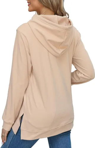 Vista 4 de Sudaderas con capucha para mujer, con dobladillo dividido, con cordón, casual, manga larga, con bolsillos