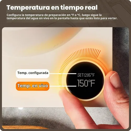 Vista 3 de Greater Goods - Hervidor eléctrico de cuello de cisne, 1200W de acero inoxidable con control de temperatura de precisión, hervido rápido, sin BPA