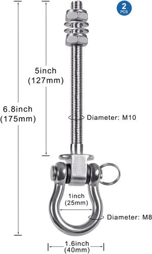 Vista 5 de 2 perchas de columpio resistentes con rodamientos, accesorios de columpio de acero inoxidable para vigas de madera y metal, ganchos para colgar