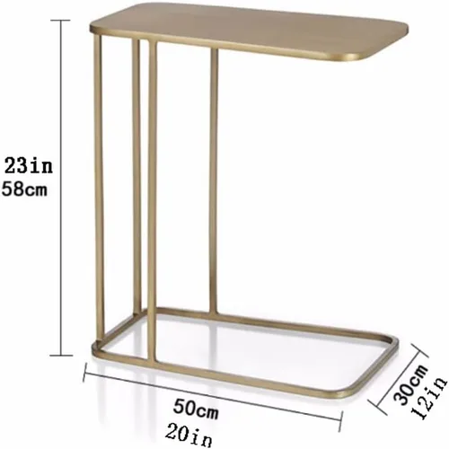 Vista 3 de Mesa de Centro - Mesa auxiliar pequeña en forma de C, delgada y estrecha, mesa auxiliar moderna de metal y aperitivos para espacios pequeños, sofá