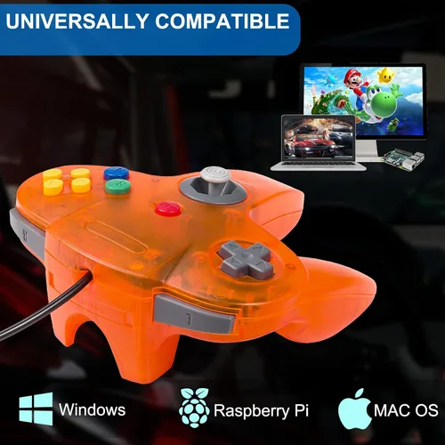 Vista 4 de KIWITATA Classic N64 USB Controller, N64 Wired Remote Emulator Game Controller for Windows XP 7 8 11& MAC & Retropie Orange