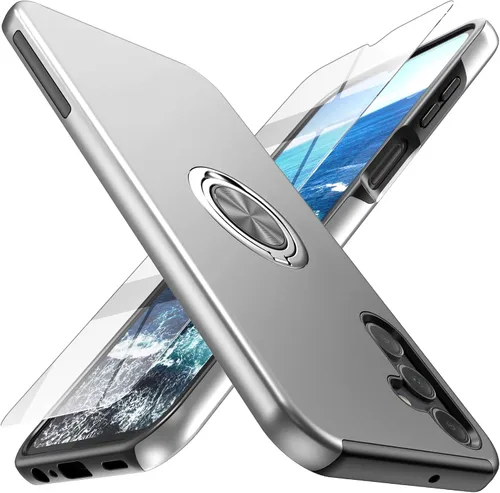 Vista 9 de Funda para Galaxy A13 5G con protector de pantalla (vidrio templado), funda híbrida 2 en 1 protectora delgada y resistente con anillo magnético Negro