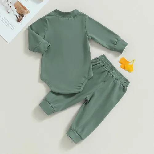 Vista 7 de Ropa de bebé recién nacido, ropa de punto acanalado, manga larga, pantalones de algodón sólido, trajes de otoño e invierno, 2 piezas