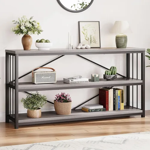 Vista 20 de LVB Mesa consola negra, mesa de entrada moderna para pasillo y sala de estar, mesa de sofá industrial detrás del sofá, mesa de entrada de madera