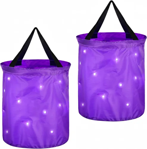 Vista 6 de 2 bolsas de dulces de Halloween con luz LED, bolsas de fiesta de Halloween, multiusos, reutilizables, bolsas para Halloween para dulce o dulce Verde