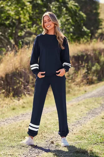 Vista 4 de Prettygarden - Conjunto de pijama para mujer, teñido anudado, de dos piezas, pijama con camiseta de manga larga y pantalón largo, con bolsillos