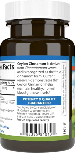Vista 3 de Carlson Canela de Ceilán, Suplementos de Canela, 500 mg, 45 Cápsulas