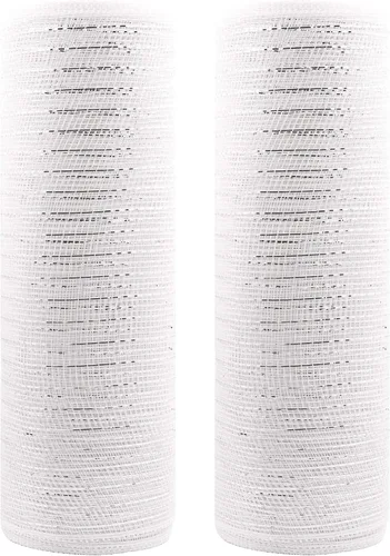 Vista 6 de Cinta de malla de polietileno de 83.3 x 30.8 ft con lámina metálica cada rollo para coronas, lazos de envoltura y proyectos de decoración, 2 rollos