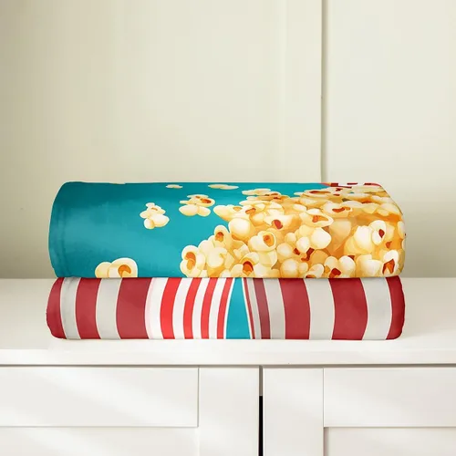 Vista 4 de Manta de felpa con diseño de palomitas de maíz, para niños, niñas, adolescentes, cine para todas las estaciones, manta de cama transpirable a