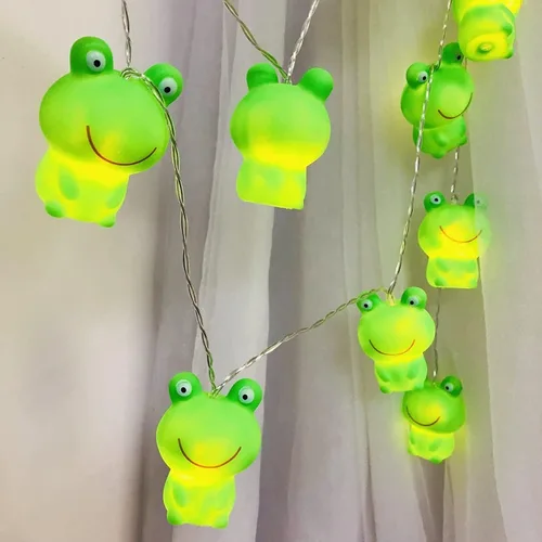 Vista 4 de Guirnalda de luces con forma de rana con enchufe USB y funciona con pilas, para jardín, dormitorio de los niños, árbol de Navidad, decoración