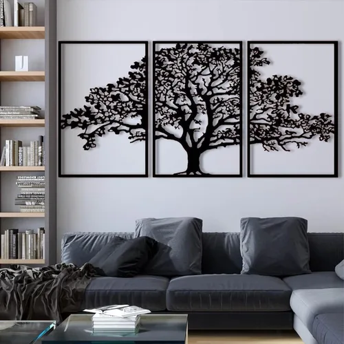Vista 3 de Arte de pared de metal – Arte de pared de metal de árbol de la vida de 3 piezas, decoración de pared de árbol de metal grande, decoración de pared