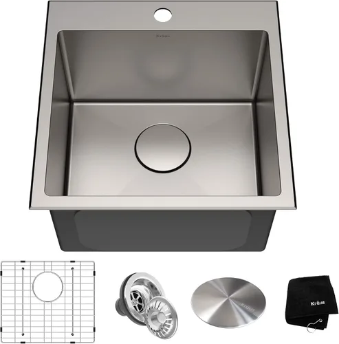 Vista 20 de Kraus Standart PRO - Fregadero de cocina de acero inoxidable de calibre 16 con tazón individual para bar, montaje superior/inferior de 18 pulgadas