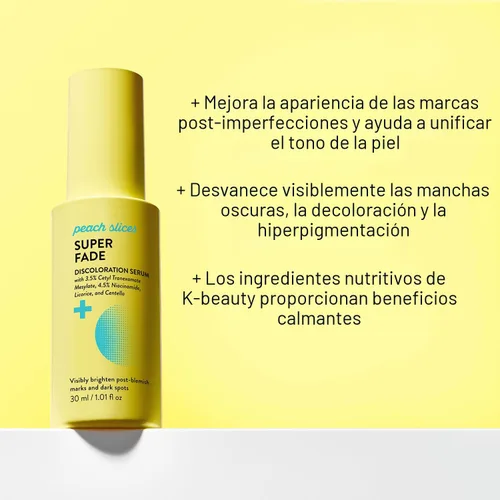 Vista 7 de Peach Slices - Suero de decoloración Super Fade para rostro (1.01 oz) - Manchas oscuras, hiperpigmentación, piel desigual - Suero de niacinamida